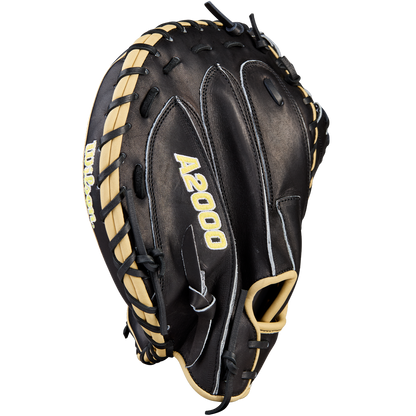 The Wilson A2000 1734 34" Catcher's Mitt (WBW10412834) features black and tan Pro Stock Leather, with "A2000" and "Wilson" inscribed, shown on a plain white background.