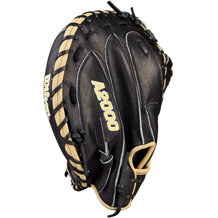 The Wilson A2000 1734 34" Catcher's Mitt (WBW10412834) features black and tan Pro Stock Leather, with "A2000" and "Wilson" inscribed, shown on a plain white background.