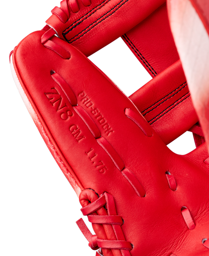 Close-up of a Wilson A2000 ZN9 11.75" Zach Neto GM Baseball Glove (WBW1041341175), showing detailed stitching, laces, and embossed text—an ideal infield glove from Wilson.