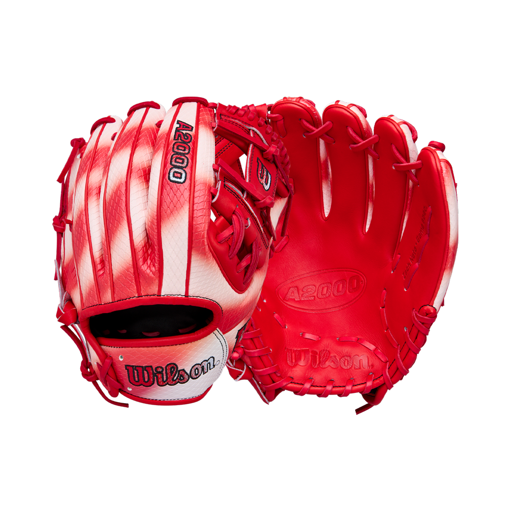 Two Wilson A2000 ZN9 11.75" Zach Neto GM baseball gloves are shown—one displaying the webbed back and logo, the other the palm and interior—ideal for players seeking a premium 11.75” infield glove from Wilson.