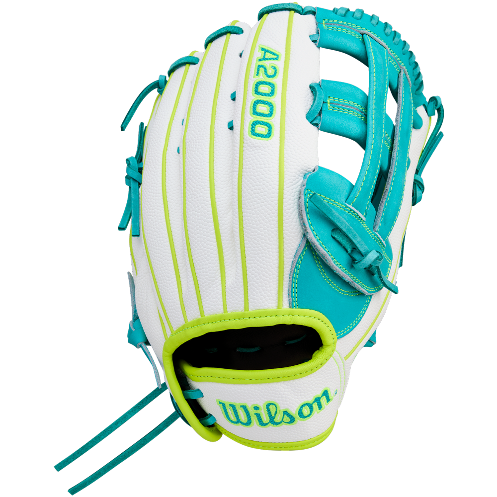 A Wilson A2000 FP50SS 12.25" Fastpitch Glove (WBW1042371225) by Wilson is shown on a white background, crafted from durable Pro Stock leather for outfield play.