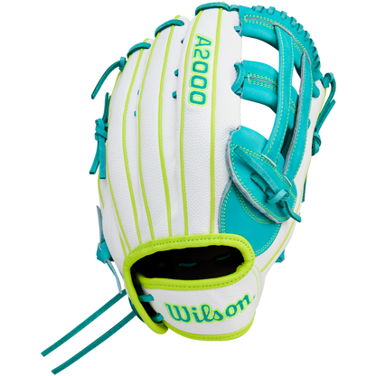 A Wilson A2000 FP50SS 12.25" Fastpitch Glove (WBW1042371225) by Wilson is shown on a white background, crafted from durable Pro Stock leather for outfield play.