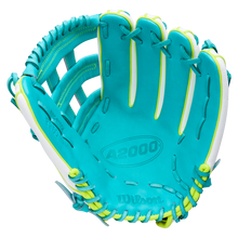 A close-up of the Wilson A2000 FP50SS 12.25" Fastpitch Glove (WBW1042371225), expertly crafted with Pro Stock leather.