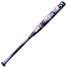 The 2027 Louisville Slugger Kryo2 Empress (-11) Fastpitch Softball Bat: WL2700301 features vibrant, multi-colored barrel designs with a black handle and purple knob—ideal for slap hitters.