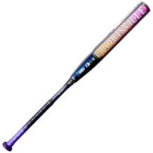The 2027 Louisville Slugger Kryo2 Empress (-11) Fastpitch Softball Bat: WL2700301 features a purple handle, black grip, and large LOUISVILLE lettering—ideal for slap hitters seeking style and performance.