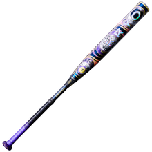 The 2027 Louisville Slugger Kryo2 Empress (-9) Fastpitch Softball Bat: WL2700501 features intricate purple, blue, and gold barrel designs with a black and purple handle plus the advanced GO-EX+ Barrel System.