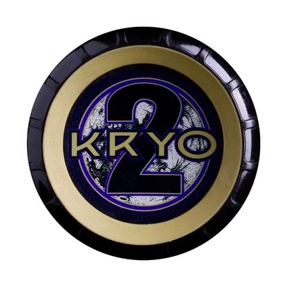 A round disc golf disc with a black rim, gold inner ring, and a large number 2 in the center. The word KRYO appears above the number, echoing the bold style of the 2027 Louisville Slugger Kryo2 Empress (-9) Fastpitch Softball Bat: WL2700501.