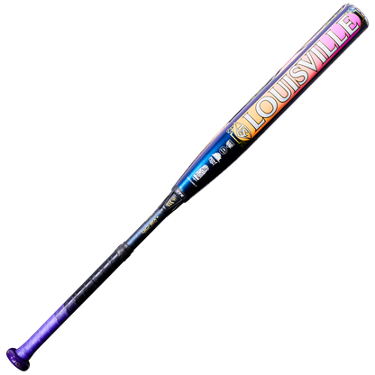 The 2027 Louisville Slugger Kryo2 Empress (-8) Fastpitch Softball Bat: WL2700601 features a vibrant gradient design from purple to yellow with bold brand text and logos along the barrel, displayed on a white background.