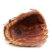 The Nokona Walnut 12" Fastpitch Glove (W-V1200C) features rich brown leather with tan laces, an open deep pocket and webbing, and sits new on a white background.