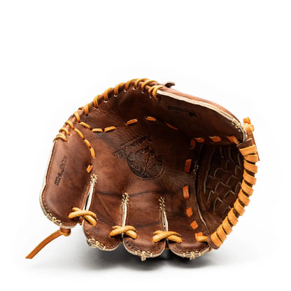The Nokona Walnut EP 12″ Baseball Glove: W-EP1200 is handcrafted from Walnut Crunch leather, featuring tan lacing and viewed from the palm side.