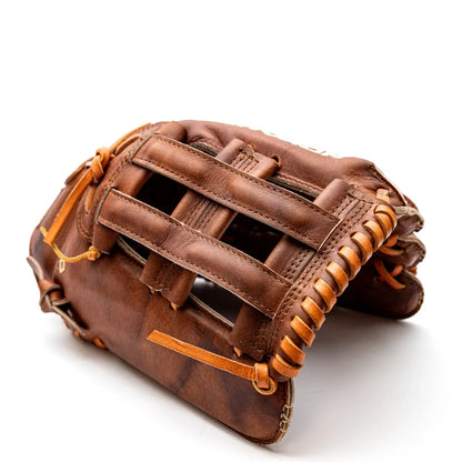 Nokona Walnut EP 12.75″ Baseball Glove: W-EP1275, a handcrafted brown leather baseball glove with a closed web and laced edges.