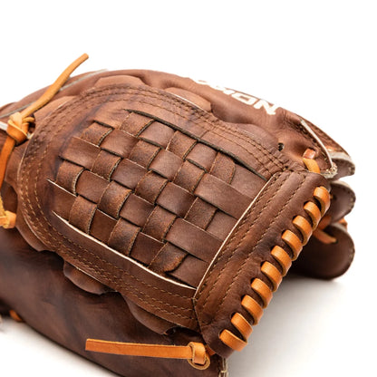 A Nokona Walnut EP 13″ Baseball Glove: W-EP1300C in Walnut Crunch leather, featuring a woven web and laced edges.