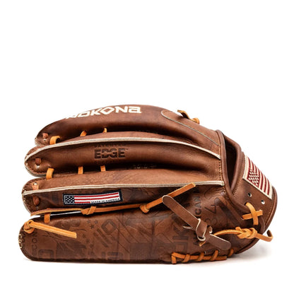 Nokona Walnut EP 13″ Baseball Glove: W-EP1300C in brown Walnut Crunch leather, featuring an American flag patch and embossed logos.