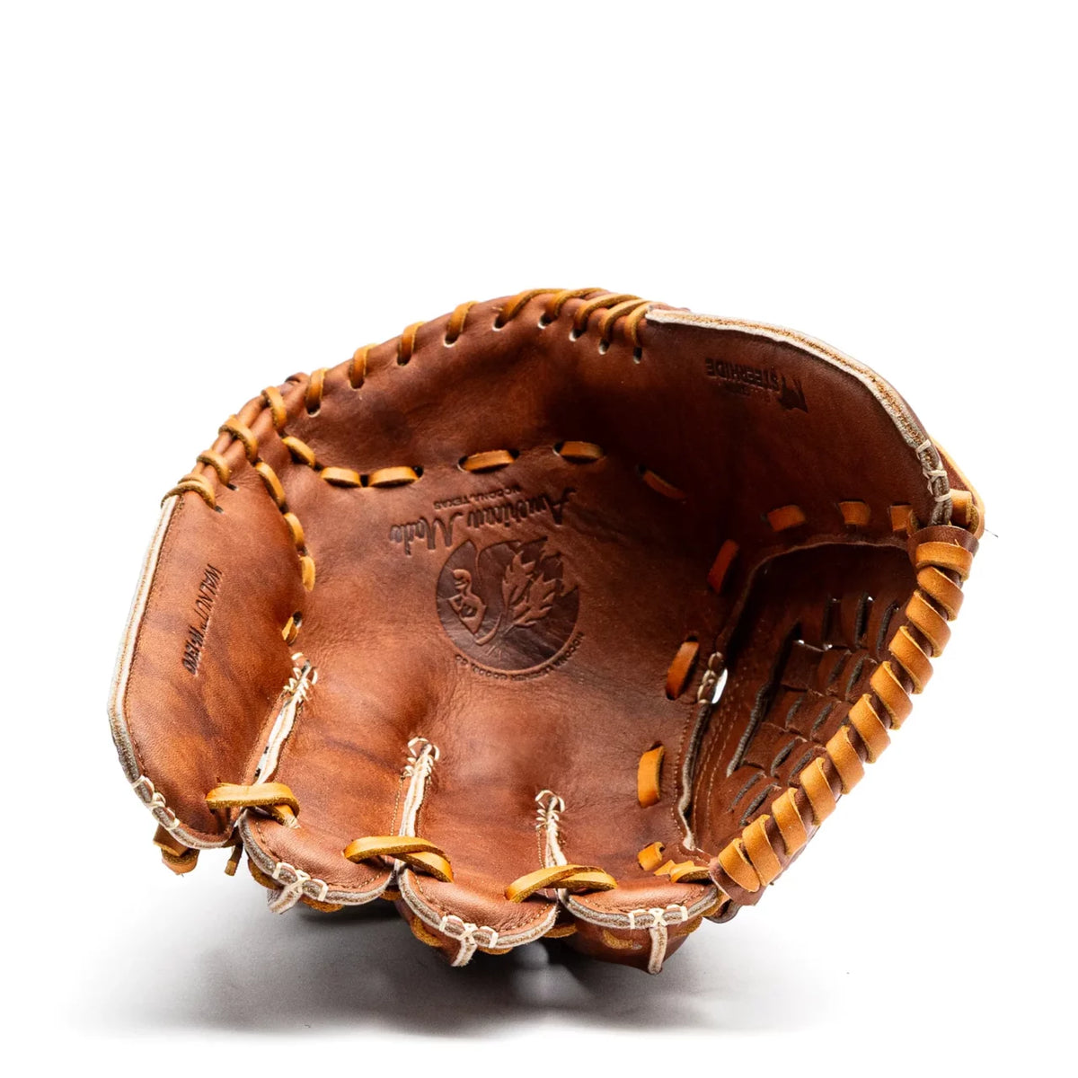 Nokona Walnut EP 13″ Fastpitch Glove: W-EP-V1300 in brown Walnut Crunch leather with thick tan lacing and a closed web design.