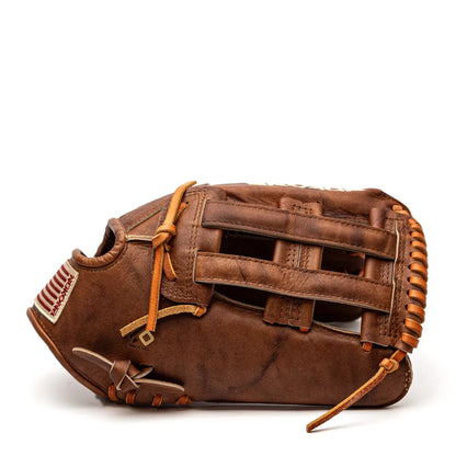 Brown Nokona Walnut EP 13″ Baseball Glove: W-EP1300H featuring a horizontal H-web and red and white branding patch.