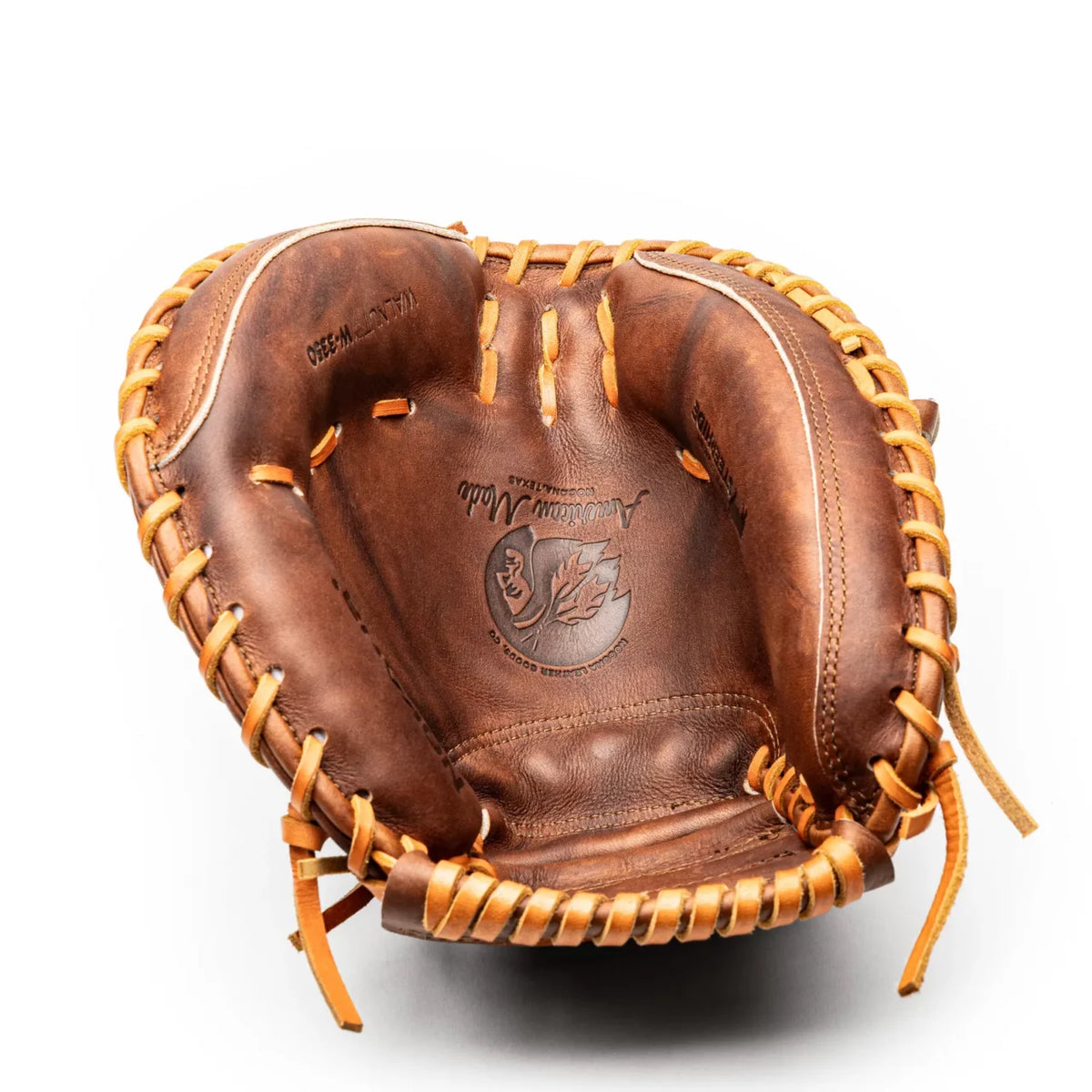 Nokona Walnut EP 33.5″ Baseball Catcher’s Mitt: W-EP3350 in brown leather with light tan rawhide lacing.