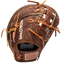 Nokona Walnut EP 13″ Baseball First Base Mitt: W-EPN70 in Walnut Crunch leather with lace-up webbing and American flag patches.