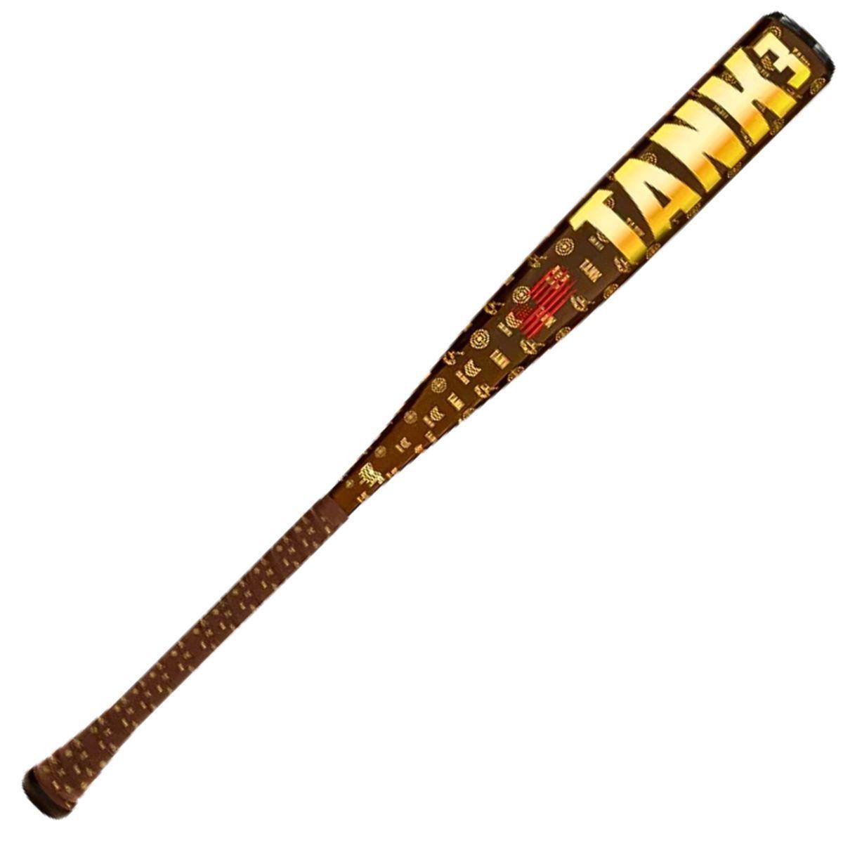 The Soldier Sports 2026 Soldier Tank 3 (-3) BBCOR Baseball Bat (BB-1-26D) is a brown bat featuring TANK 3 in large gold letters, Power Alloy Technology, and unique icons and patterns for the largest sweet spot.