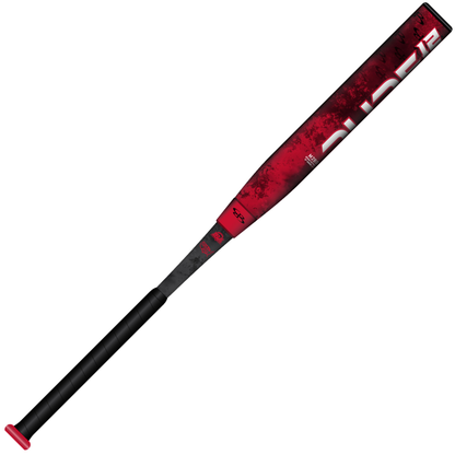 A red and black Boombah 2026 Pure12 Red Nuke 12" endloaded NSA/USSSA slowpitch softball bat (M2B0-6143 RD) features X25 Barrel Technology, a black grip handle, red knob, and prominent EASTON lettering on the barrel.