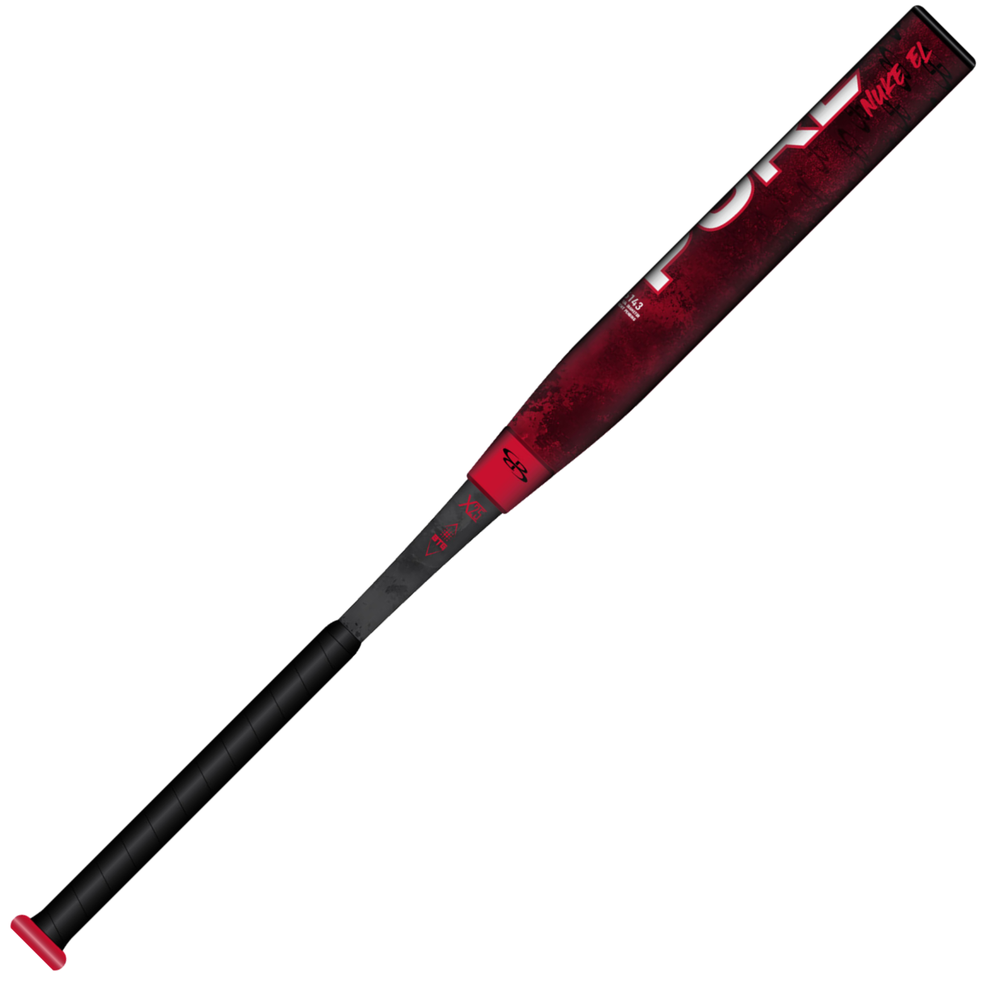 The Boombah 2026 BoombahPure Pure12 Red Nuke is a red and black 12" endloaded NSA/USSSA slowpitch softball bat (M2B0-6143 RD) with PURE branding, X25 Barrel Technology, and a bold red grip on the handle.