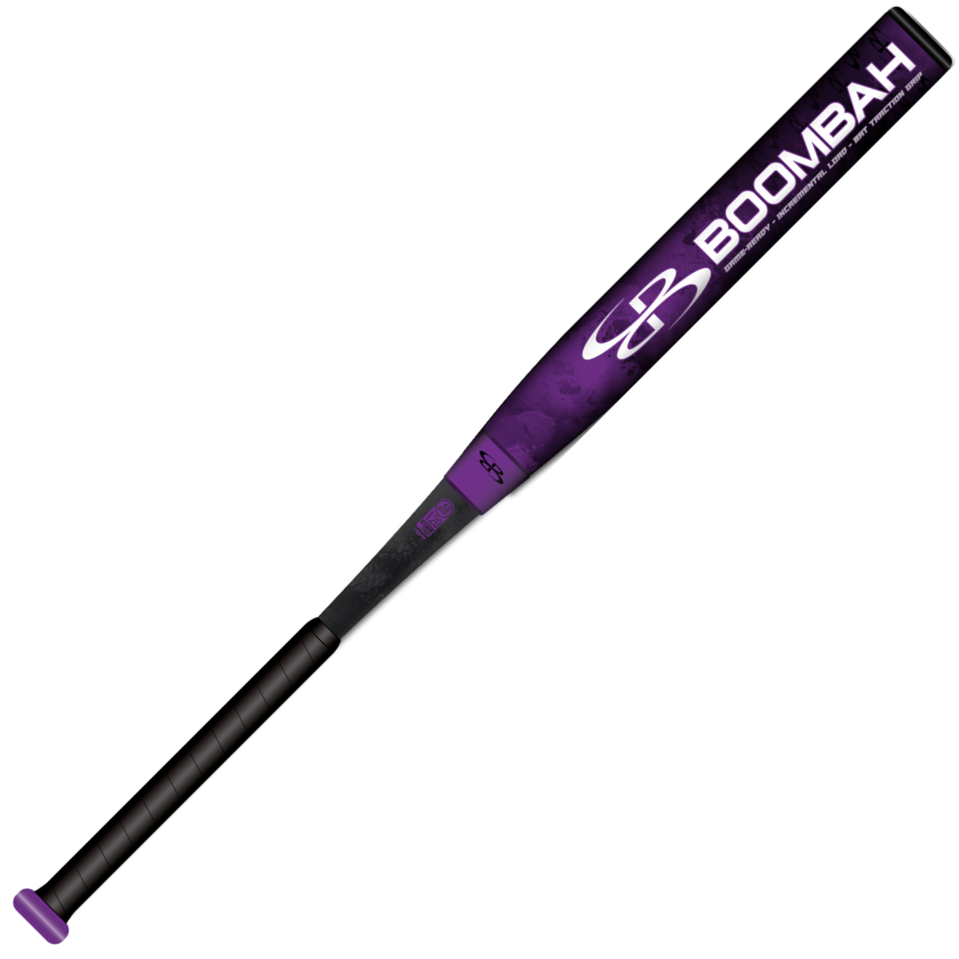 The 2026 BoombahPure Pure13 Purple Control 13" Balanced NSA USSSA Slowpitch Softball Bat (M3B0-6144 PU) by Boombah is shown on a white background, featuring a purple design and Boombah branding on the barrel.