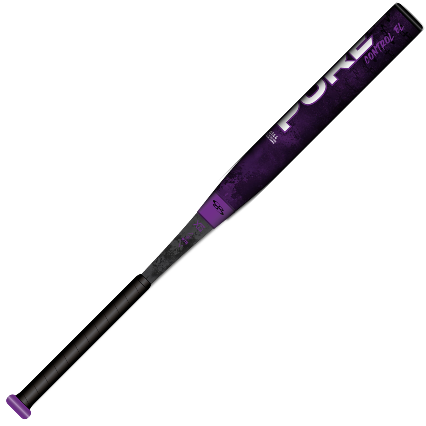 The 2026 BoombahPure Pure13 Purple Control 13" Balanced NSA/USSSA Slowpitch Softball Bat (M3B0-6144 PU) features large "PURE" lettering, a purple knob, X25 Barrel Technology, and a Vibration Dampener for improved performance.