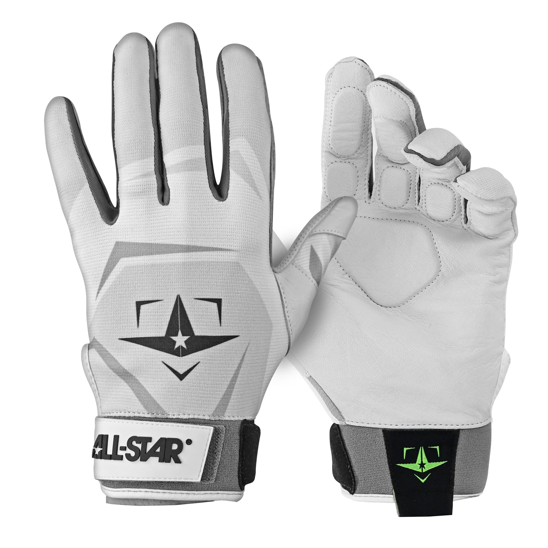 A pair of All Star S7 Axis Padded Inner Gloves (CG6001) in white with black accents and star logo—one palm up, one back—feature adjustable branded wrist straps and shock-absorbing padding for added comfort.