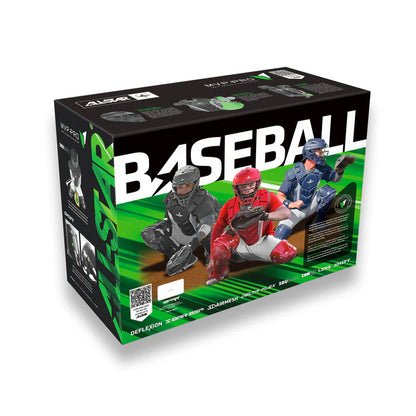 Packaging for the All Star MVP Pro Catcher's Kit (CKCC-5) displays three catchers in black, red, and blue gear with chest protector accents on a green and black background, topped by bold white BASEBALL text. Brand: All Star.