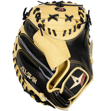 The All Star Pro-Elite 35" Baseball Catcher's Mitt (CM3000BT-1-BK-TAN) features black and tan Japanese steerhide leather, black laces, and visible All Star logos on the thumb and wrist strap.