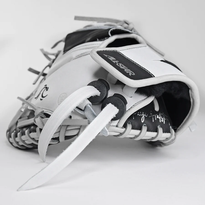 A close-up of the All Star PHX 34" Paige Halstead GM Fastpitch Catcher's Mitt (CMW-PHX-34) showcases the brand's fine craftsmanship and premium quality.