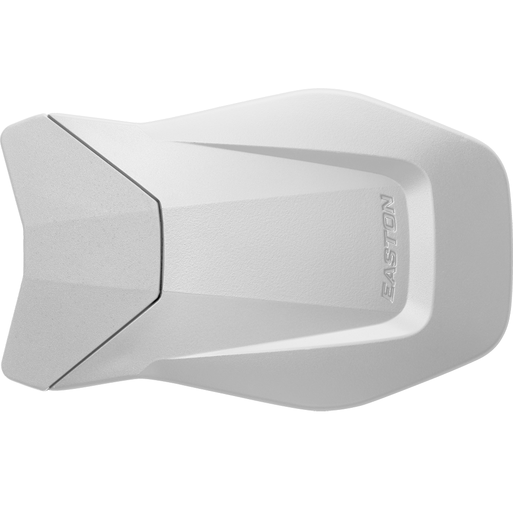 The Easton Multi-Adjust Jaw Guard (MULTIADJG) is a white helmet with a sleek logo and an integrated jaw guard for enhanced protection.