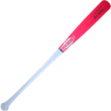 The Old Hickory J143M Steel Pressed Cotton Candy Maple Wood Bat (J143M-CC) features a light blue handle, bright red barrel, and Old Hickory branding—ideal for players seeking a stylish and reliable steel pressed wood bat.
