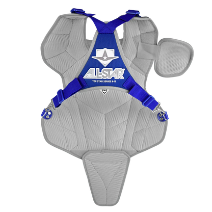 The All Star Top Star Catcher's Chest Protector (CPCC-TS) by All Star offers superior safety and comfort, meeting NOCSAE standards for reliable impact protection.