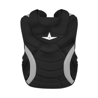 The All Star Heiress Fastpitch Catcher's Kit: CKW-H by All Star is a black and grey vest, ideal for any serious player as part of their fastpitch catching kit or catcher set.