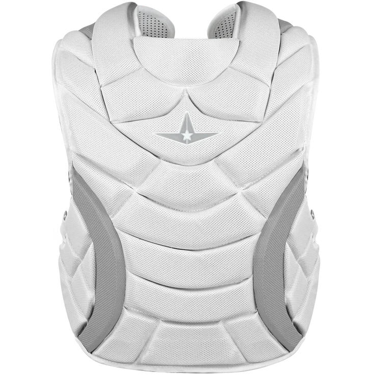 The All Star Heiress Fastpitch Catcher's Kit: CKW-H by All Star features a stylish white vest with a star—ideal for any travel ball catcher or as part of your fastpitch catching gear.