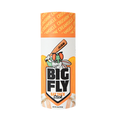 The All Star Big Fly Bat Tack Stick: BFST1 features a cartoon fly, orange top with repeating "CREAMSICLE CRUSHIN" text, and fun popsicle graphics—perfect for your next All Star bat grip.
