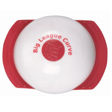 White Markwort Big League Curve Training Baseball with red rubberized sides, a flex-fin design, and the Big League Curve logo printed on top.