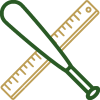 Baseball and Softball Bat sizing guide icon with Bat crossed with a Ruler
