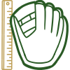 Baseball and Softball Glove sizing guide icon with a glove and ruler next to it