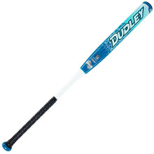 The 2023 Dudley Doom 12" Balanced SSUSA Senior Slowpitch Softball Bat (DDSR3B2) features advanced Grip Spin Technology in a blue and white design.