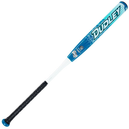 The 2023 Dudley Doom 12" Balanced SSUSA Senior Slowpitch Softball Bat (DDSR3B2) features advanced Grip Spin Technology in a blue and white design.