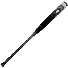 The 2025 Dudley Undertaker 12" Balanced NSA USSSA Slowpitch Softball Bat by Dudley features a black and gray aluminum design with a patterned grip, a white skull graphic near the barrel, and is USSSA approved.