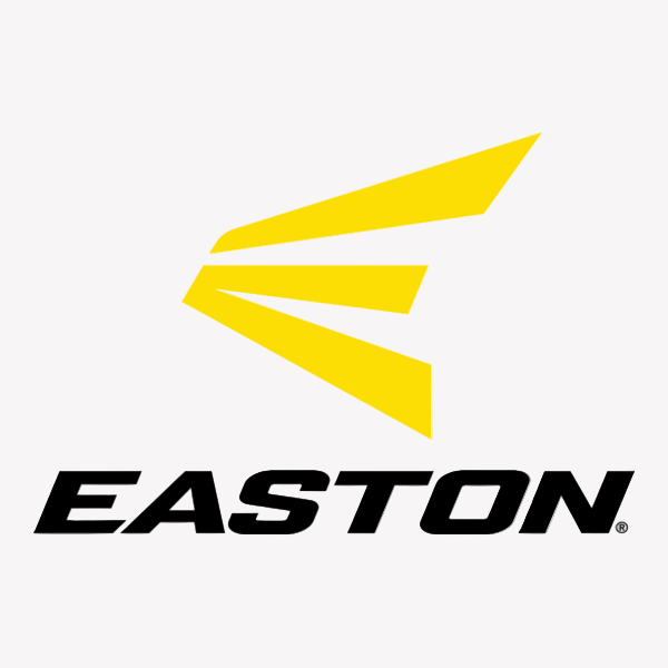 The image shows the Easton logo, featuring three yellow angled stripes forming a stylized E above the bold, black word EASTON in capital letters. The background is white.