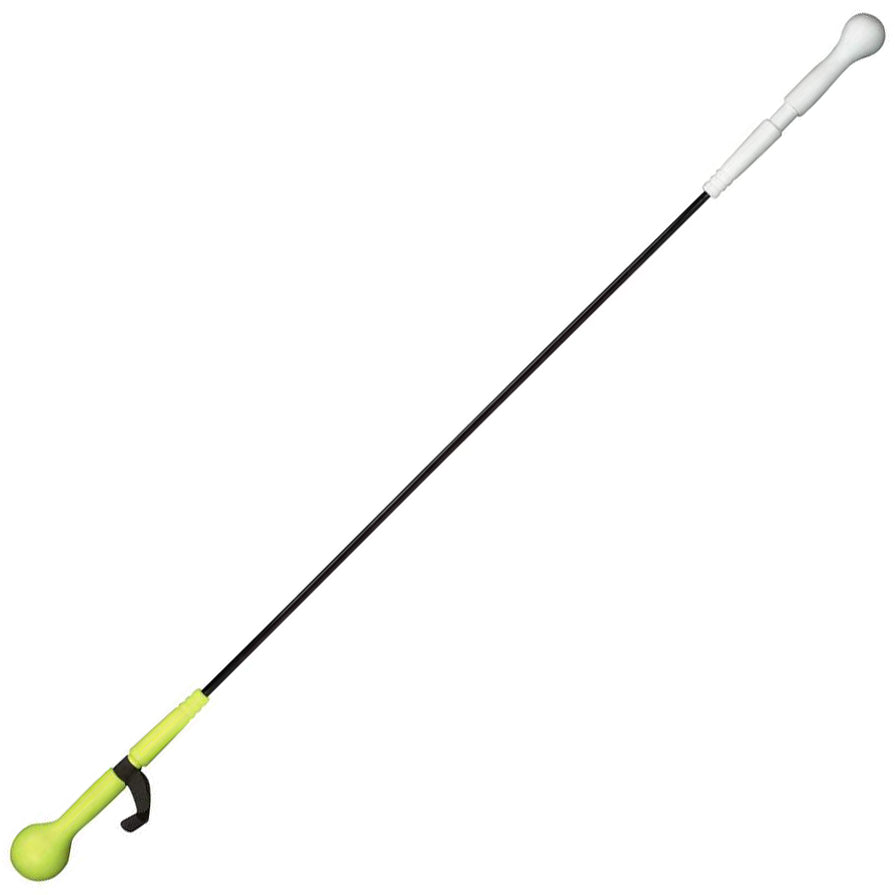 The Easton Training Hit Stick (6011128) by Easton is a long, black plastic device with a white handle and a yellow, ball-shaped scoop designed for training and practice.