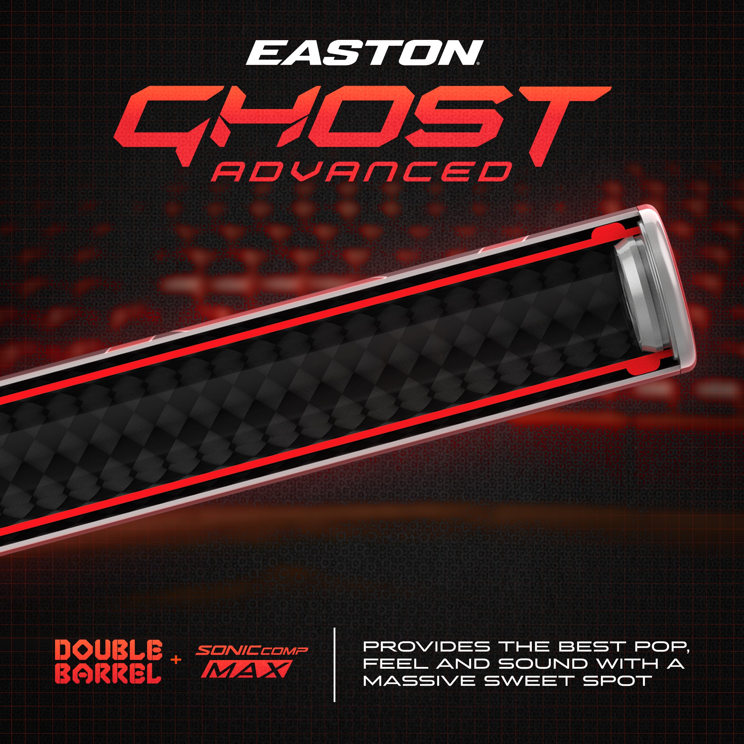 Black and red text on a matching background spotlights the 2026 Easton Ghost Advanced (-10) Fastpitch Softball Bat (EFP6GHAD10), showcasing its innovative Double Barrel construction.