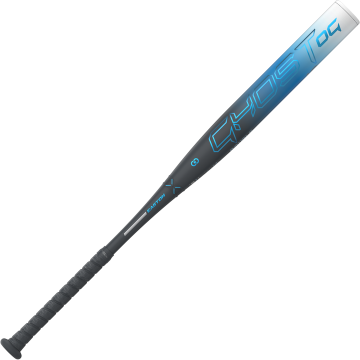 2025 Easton Ghost OG Fastpitch Softball Bat with blue and grey colorway and branding details on a white background
