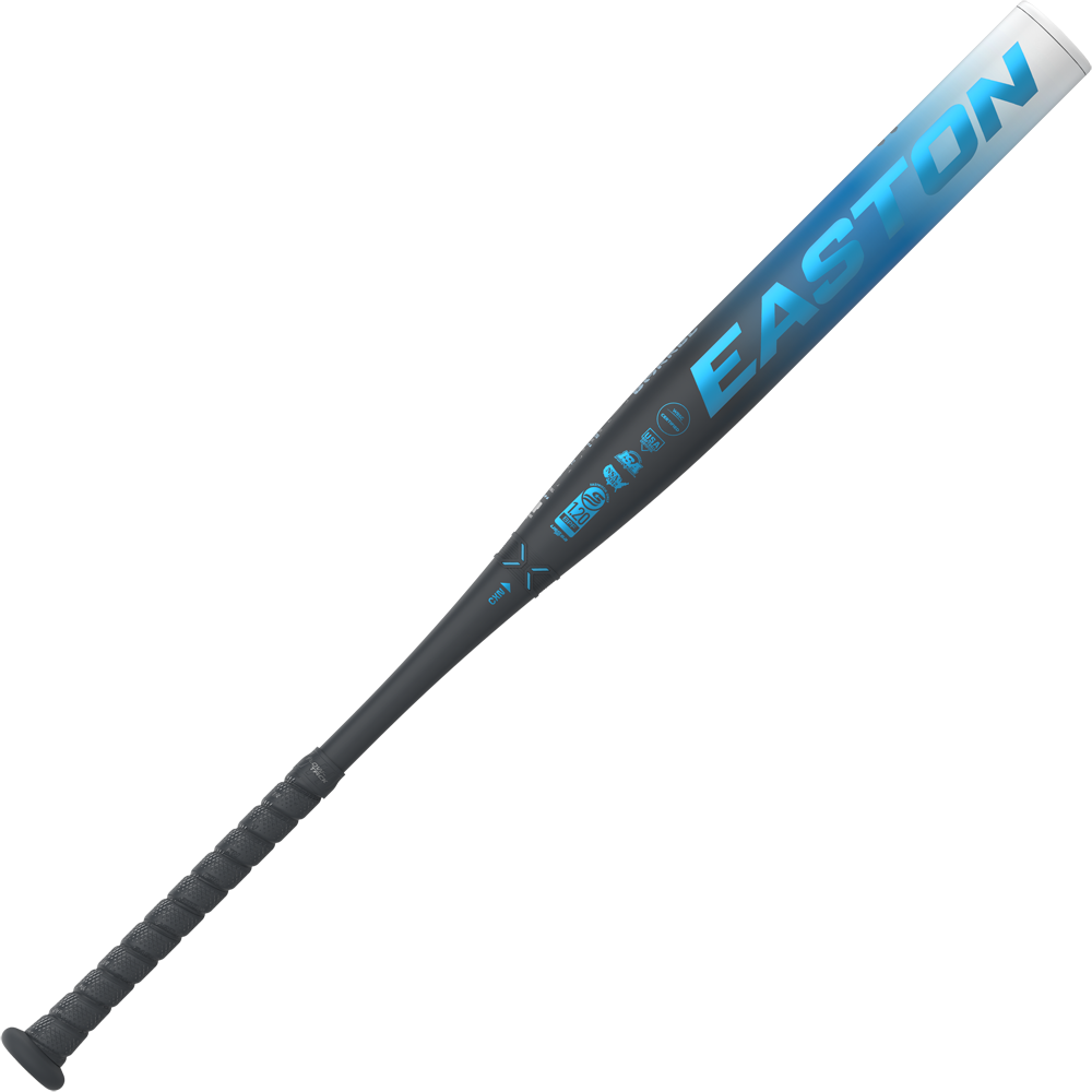 A 2025 Easton Ghost OG (-11) Fastpitch Softball Bat (EFP5GHOG11) in silver and blue with a black grip is shown on a white background. The Easton name appears in bold blue letters along the barrel, featuring Double Barrel construction.