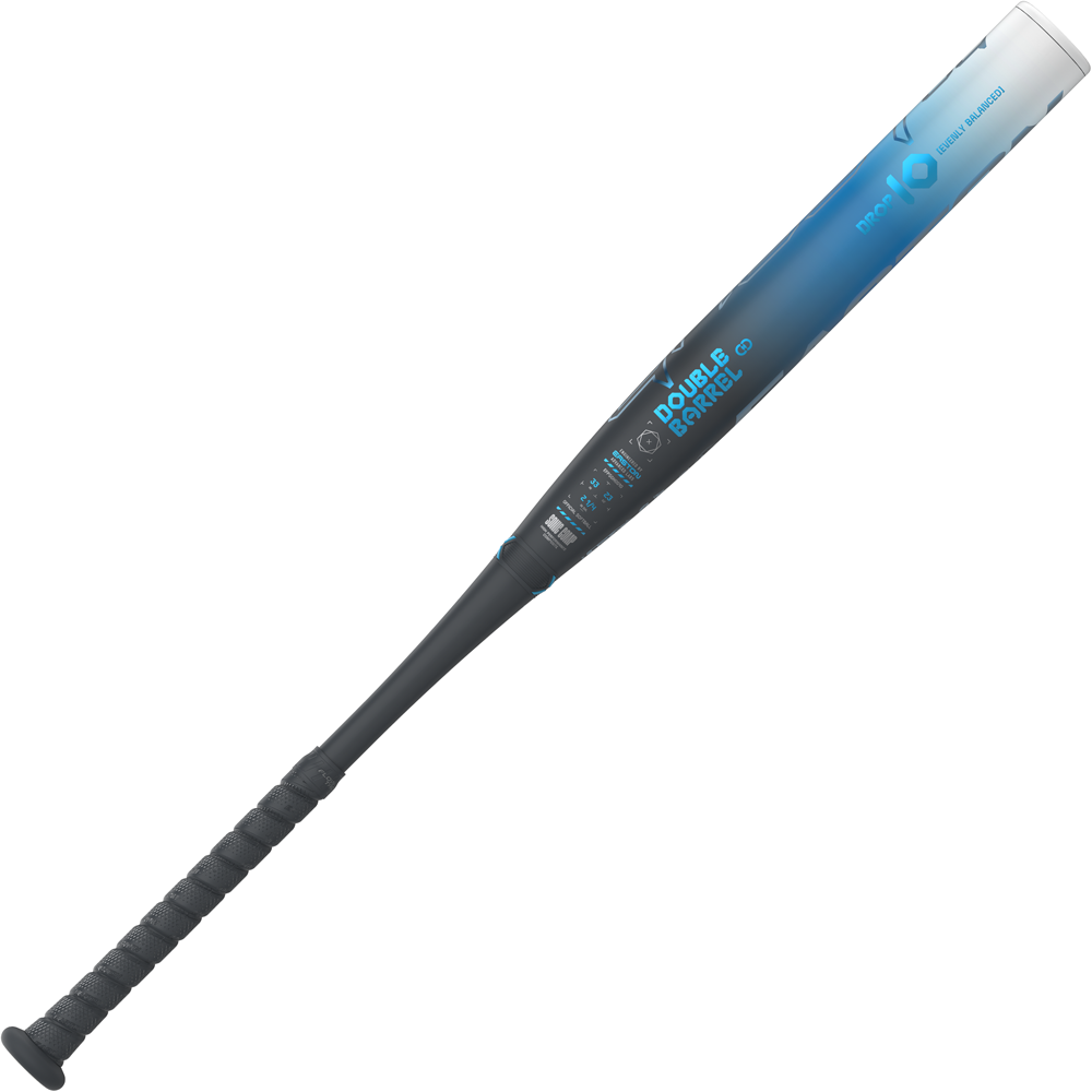 The 2025 Easton Ghost OG (-10) Fastpitch Softball Bat: EFP5GHOG10 (DEMO) features Double Barrel construction, a black grip, and a blue and black aluminum design, shown against a white background.