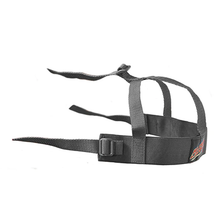 The All Star Replacement Face Mask Harness: FMH2 is a black fabric strap muzzle with adjustable buckles, featuring multiple openings for the snout and head to ensure dogs have a secure yet comfortable fit.