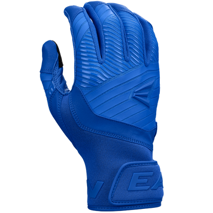 The Easton Walk Off Ethos Youth Batting Gloves (WO25YBG) feature textured, ribbed detailing and a Velcro wrist strap for durability and performance. Shown in blue by Easton on a white background.